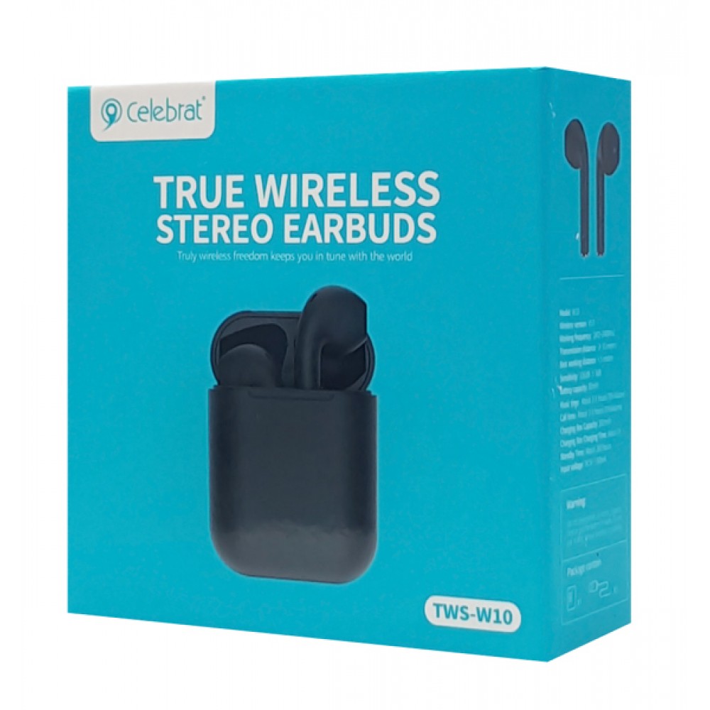 CELEBRAT earphones με θήκη φόρτισης W10, True Wireless, 30/300mAh, μαύρα