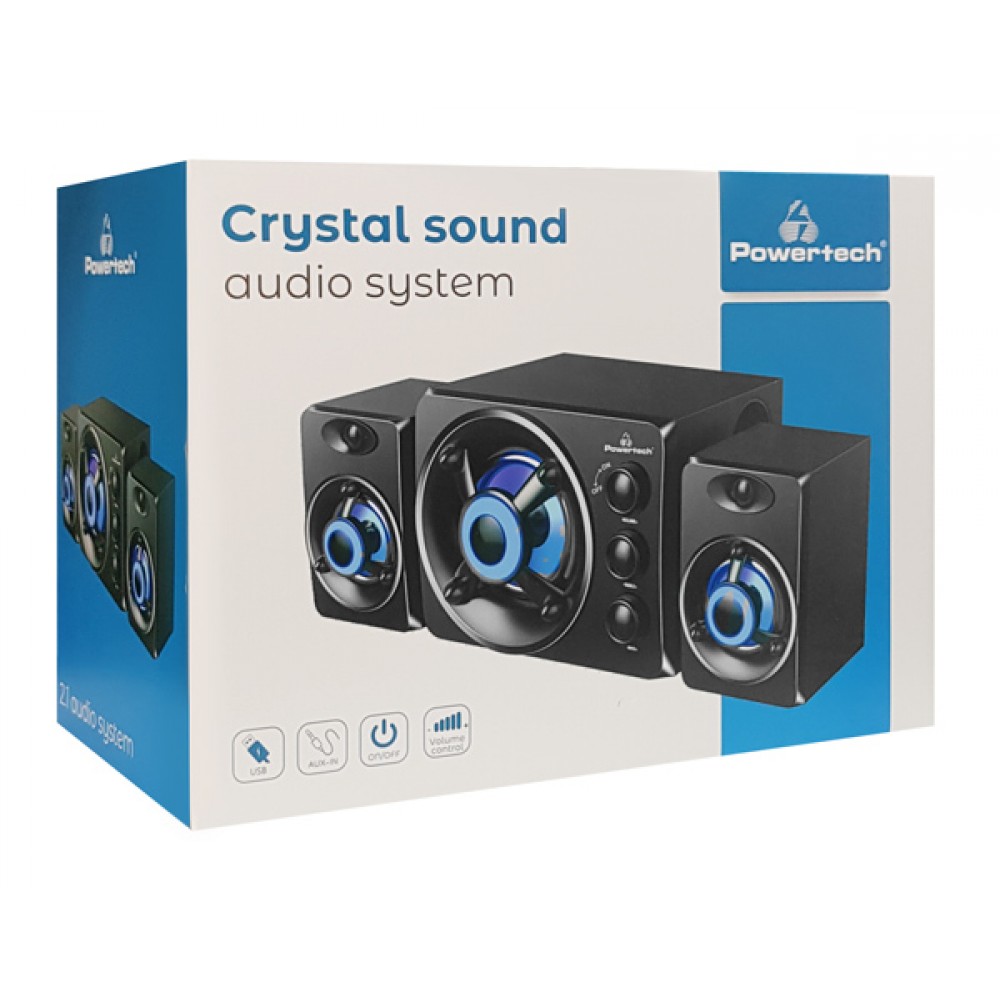 POWERTECH ηχεία Crystal sound PT-841, 2.1, 5W  2x 3W, 3.5mm, μαύρα