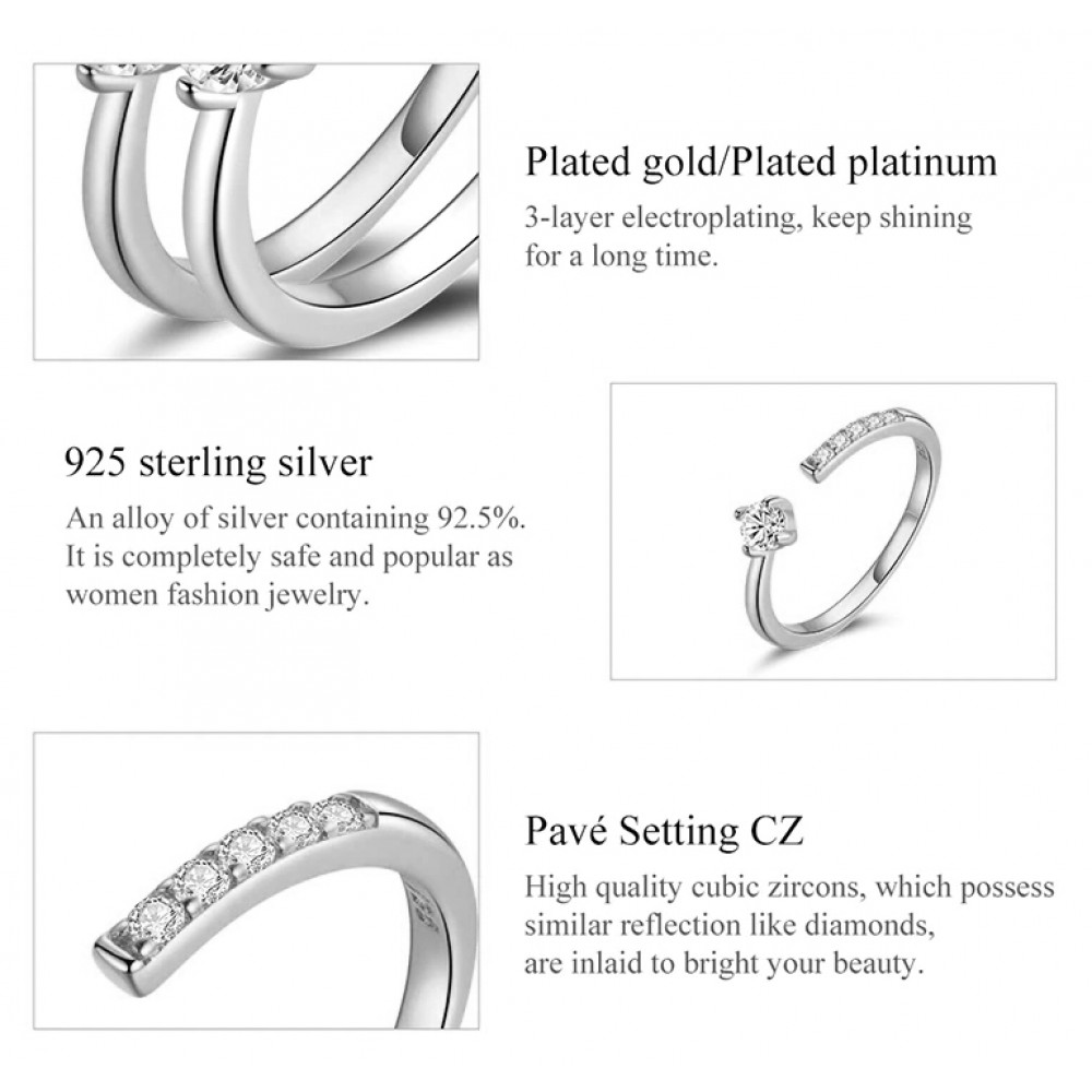 BAMOER δαχτυλίδι BSR203-A, κυβική ζιρκόνια, ανοιγόμενο, ασήμι 925, ασημί