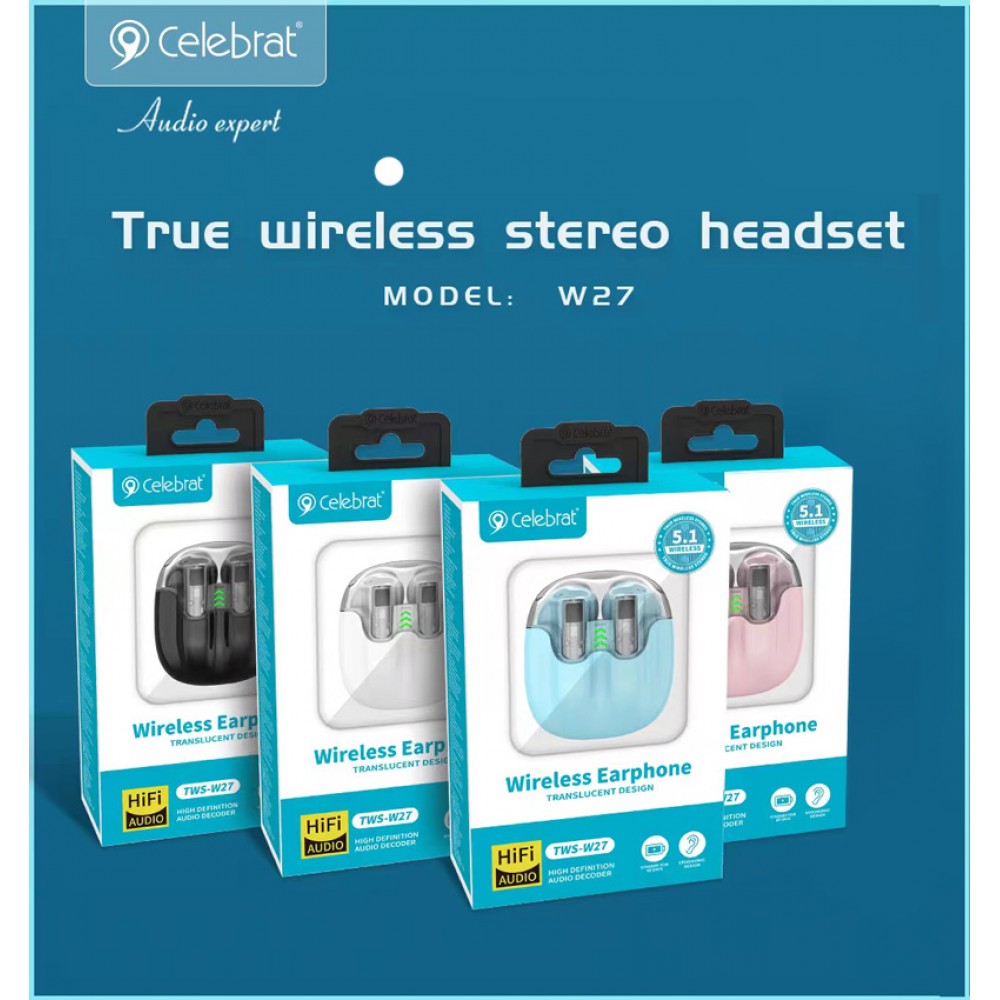 CELEBRAT earphones με θήκη φόρτισης TWS-W27, True Wireless, Φ13mm, μπλε