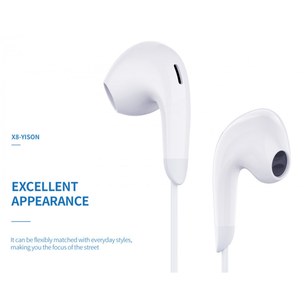 YISON earphones με μικρόφωνο X8, USB-C σύνδεση, Φ13mm, 1.2m, λευκά