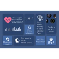 INTIME smartwatch 8 Ultra, 1.91", IP67, heart rate, ηχείο & mic, μαύρο