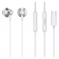 CELEBRAT earphones με μικρόφωνο D14, USB-C σύνδεση, Φ14mm, 1.2m, λευκά