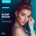 CELEBRAT earphones με μικρόφωνο D11, 3.5mm σύνδεση, Φ10mm, 1.2m, λευκά