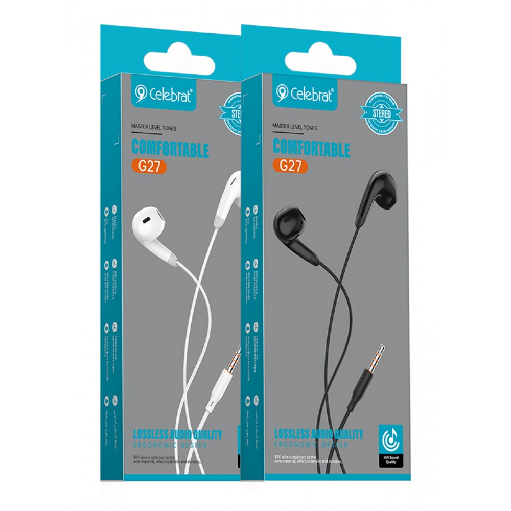 CELEBRAT earphones με μικρόφωνο G27, 3.5mm σύνδεση, Φ14mm, 1.2m, μαύρα