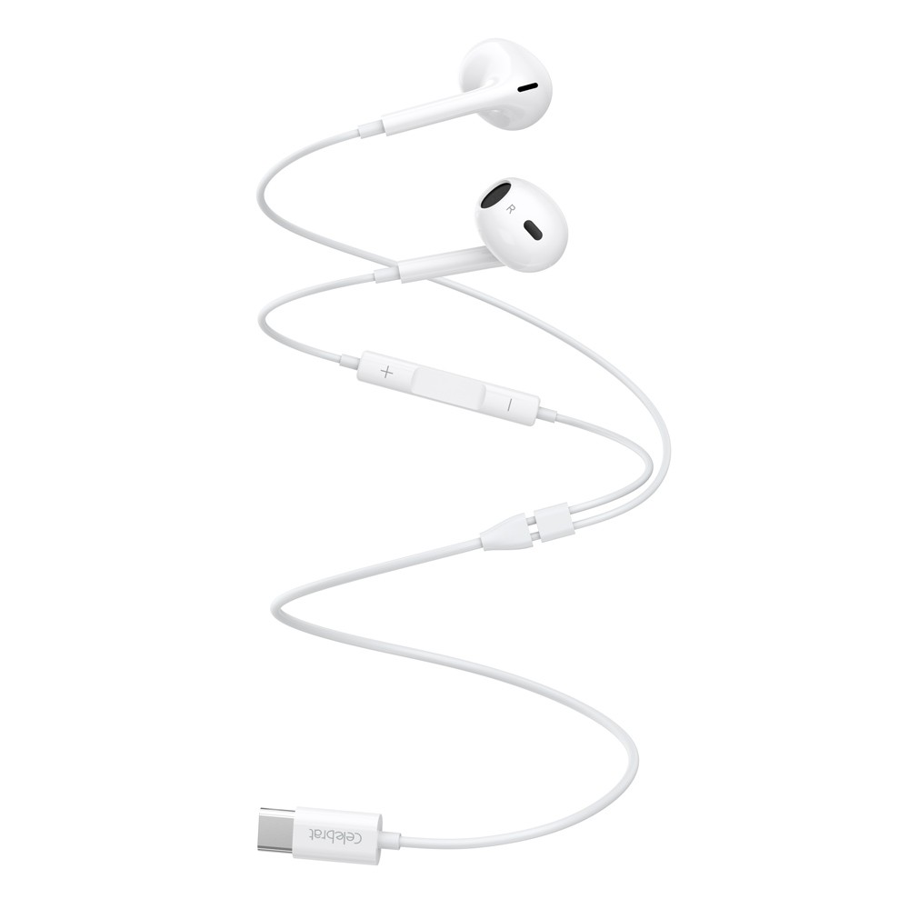 CELEBRAT earphones με μικρόφωνο E400, USB-C σύνδεση, Φ14mm, 1.2m, λευκά