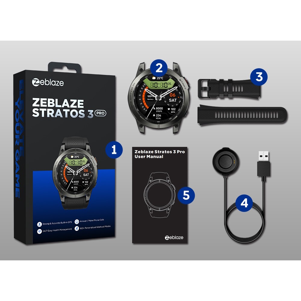 ZEBLAZE smartwatch Stratos 3 Pro, heart rate, 1.43