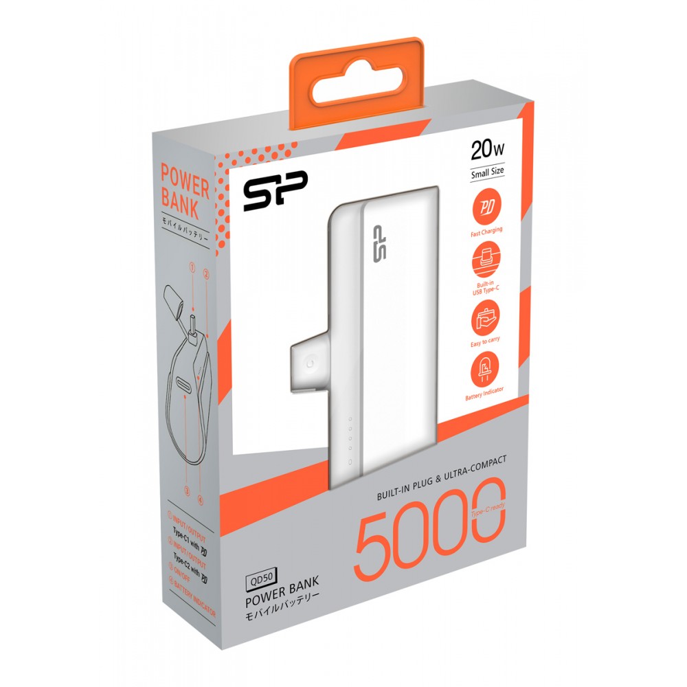 SILICON POWER power bank QD50, USB-C, 5000mAh, 20W PD, λευκό