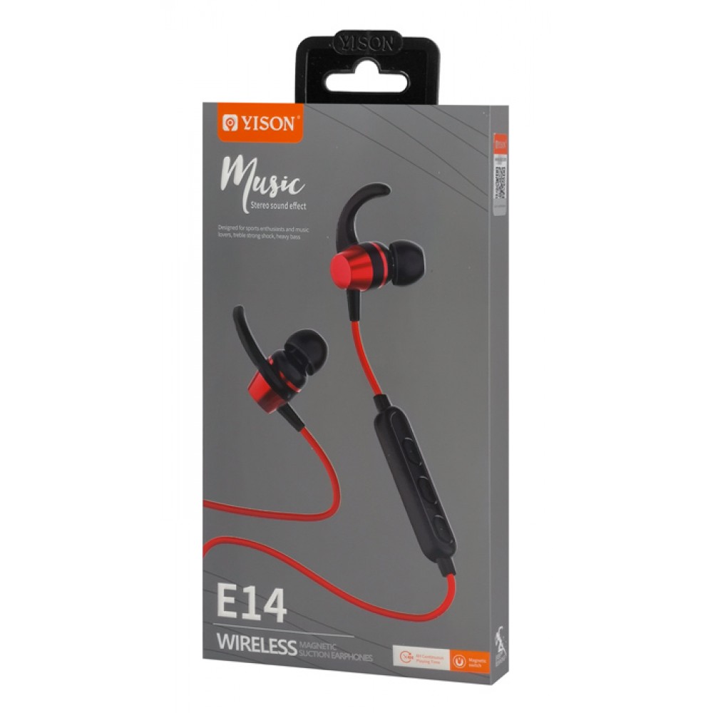 YISON earphones E14 με μαγνήτη, Bluetooth, 10mm, 65mAh, κόκκινα