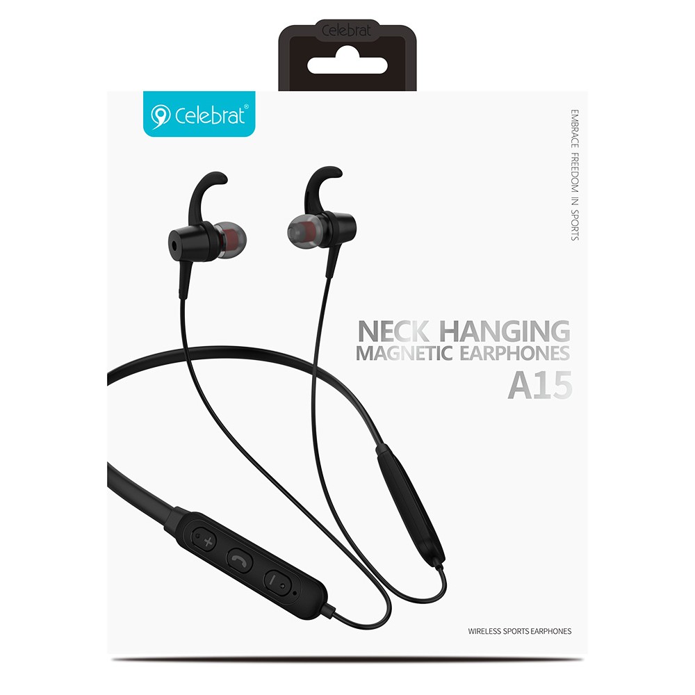 CELEBRAT Bluetooth earphones A15, με μαγνήτη, μικρόφωνο HD, μαύρα