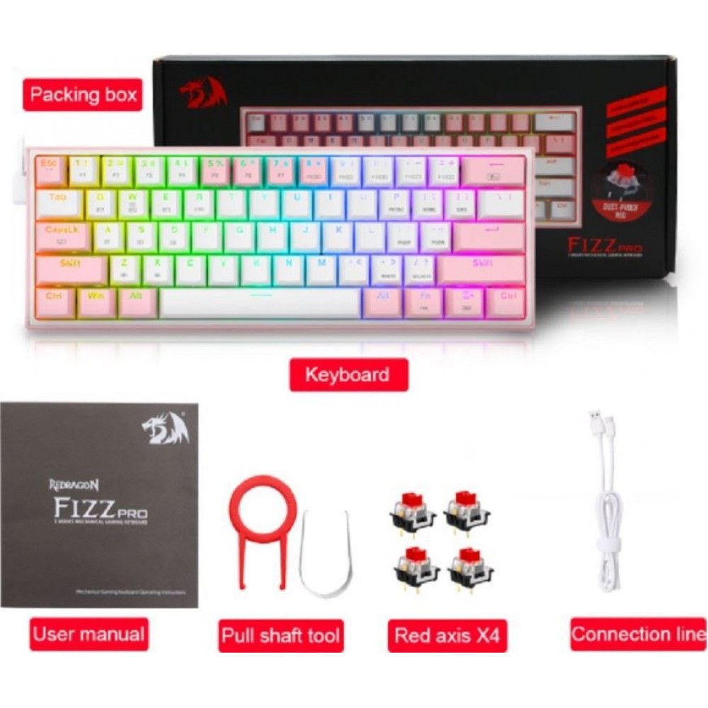 Gaming πληκτρολόγιο - Redragon K616-RGB Fizz Pro (Pink/White)