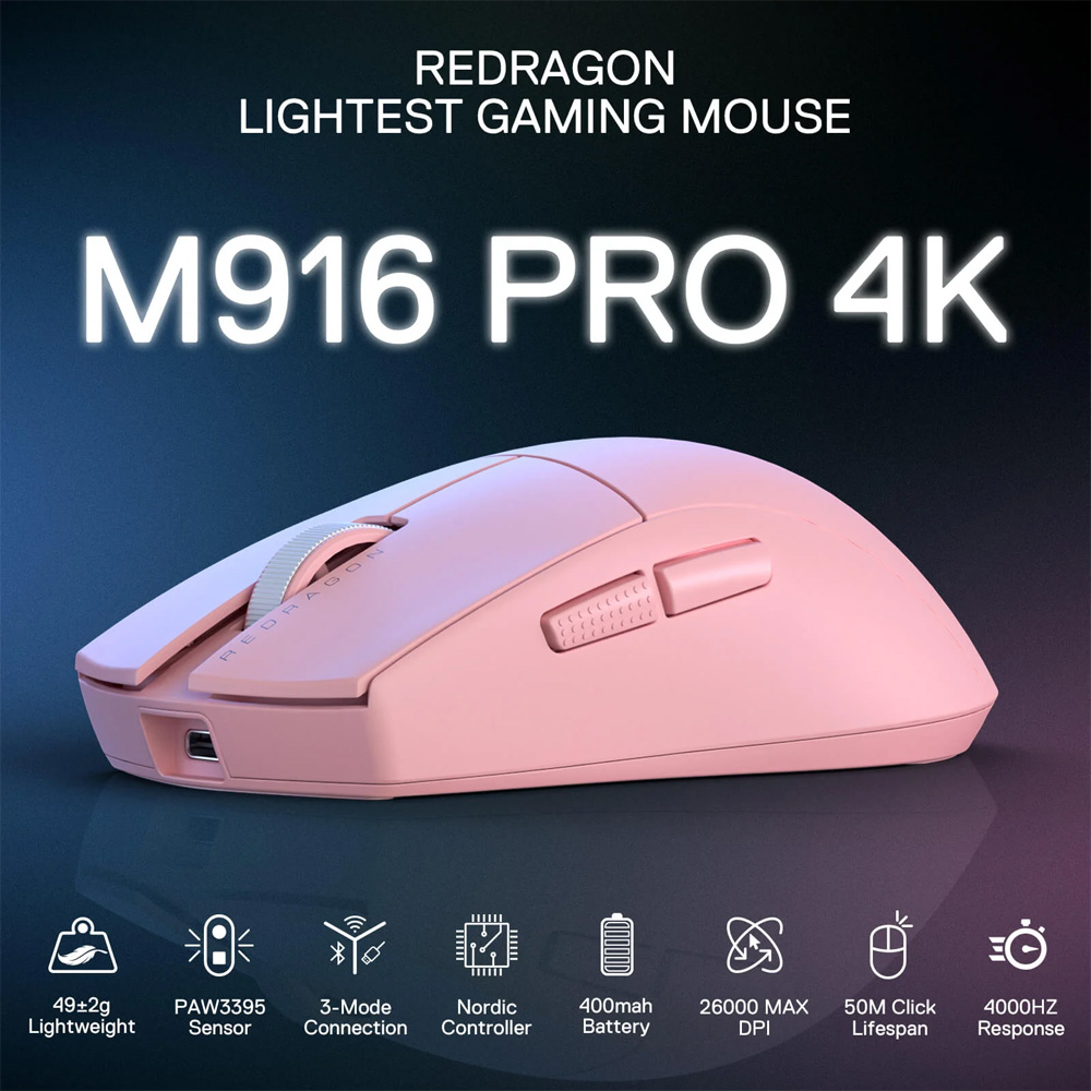 Gaming Ποντίκι - Redragon M916 PRO 4K 3-Mode Wireless (Pink)